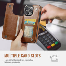 Load image into Gallery viewer, For iPhone 16 15 14 Pro Max 16 15 14 Plus Wallet Case with Card Holder, PU Faux Leather Kickstand Card Slots Case, Double Magnetic Clasp And Durable Shockproof Cover
