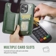 Load image into Gallery viewer, For iPhone 13 12 11 Pro Max iPhone 13 12 Mini Wallet Case With Card Holder, PU Faux Leather Kickstand Card Slots Case, Double Magnetic Clasp And Durable Shockproof Cover