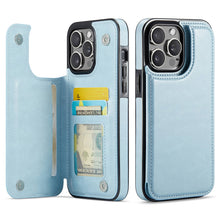Load image into Gallery viewer, For iPhone 13 12 11 Pro Max iPhone 13 12 Mini Wallet Case With Card Holder, PU Faux Leather Kickstand Card Slots Case, Double Magnetic Clasp And Durable Shockproof Cover