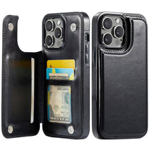 Load image into Gallery viewer, For iPhone 13 12 11 Pro Max iPhone 13 12 Mini Wallet Case With Card Holder, PU Faux Leather Kickstand Card Slots Case, Double Magnetic Clasp And Durable Shockproof Cover