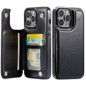 For iPhone 13 12 11 Pro Max iPhone 13 12 Mini Wallet Case With Card Holder, PU Faux Leather Kickstand Card Slots Case, Double Magnetic Clasp And Durable Shockproof Cover