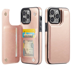 For iPhone 13 12 11 Pro Max iPhone 13 12 Mini Wallet Case With Card Holder, PU Faux Leather Kickstand Card Slots Case, Double Magnetic Clasp And Durable Shockproof Cover