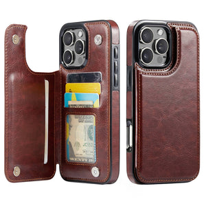 For iPhone 16 15 14 Pro Max 16 15 14 Plus Wallet Case with Card Holder, PU Faux Leather Kickstand Card Slots Case, Double Magnetic Clasp And Durable Shockproof Cover