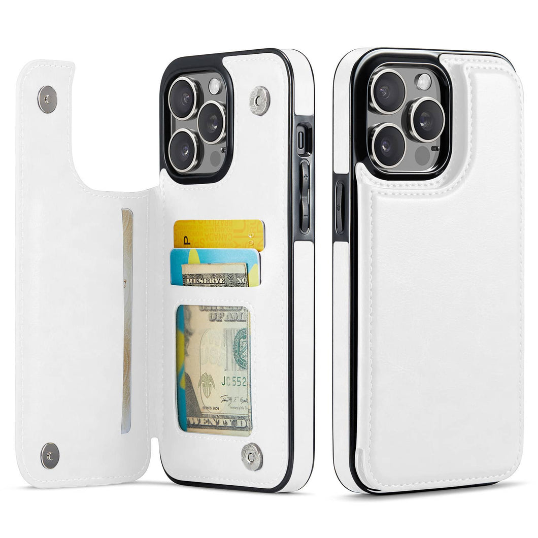 For iPhone 13 12 11 Pro Max iPhone 13 12 Mini Wallet Case With Card Holder, PU Faux Leather Kickstand Card Slots Case, Double Magnetic Clasp And Durable Shockproof Cover