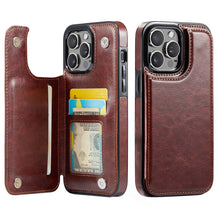 Load image into Gallery viewer, For iPhone 13 12 11 Pro Max iPhone 13 12 Mini Wallet Case With Card Holder, PU Faux Leather Kickstand Card Slots Case, Double Magnetic Clasp And Durable Shockproof Cover