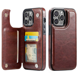 For iPhone 13 12 11 Pro Max iPhone 13 12 Mini Wallet Case With Card Holder, PU Faux Leather Kickstand Card Slots Case, Double Magnetic Clasp And Durable Shockproof Cover
