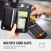 Load image into Gallery viewer, For iPhone X/XS XR XS Max SE 2022 SE 2020 8 7 Wallet Case With Card Holder, PU Faux Leather Kickstand Card Slots Case, Double Magnetic Clasp And Durable Shockproof Cover
