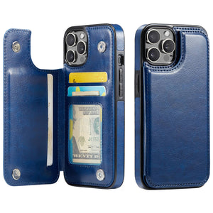 For iPhone 13 12 11 Pro Max iPhone 13 12 Mini Wallet Case With Card Holder, PU Faux Leather Kickstand Card Slots Case, Double Magnetic Clasp And Durable Shockproof Cover