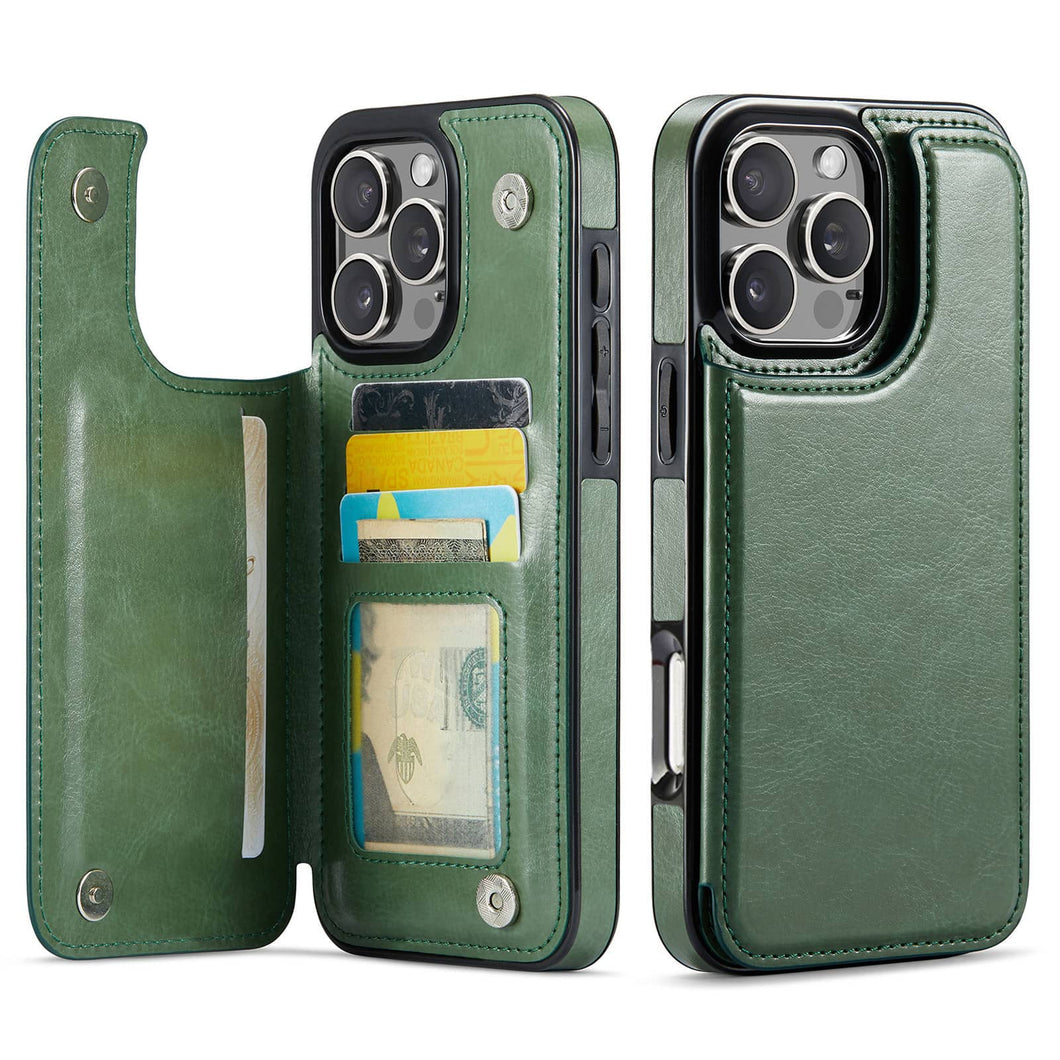 For iPhone 16 15 14 Pro Max 16 15 14 Plus Wallet Case with Card Holder, PU Faux Leather Kickstand Card Slots Case, Double Magnetic Clasp And Durable Shockproof Cover