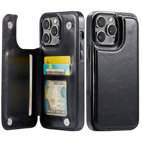 For iPhone 13 12 11 Pro Max iPhone 13 12 Mini Wallet Case With Card Holder, PU Faux Leather Kickstand Card Slots Case, Double Magnetic Clasp And Durable Shockproof Cover
