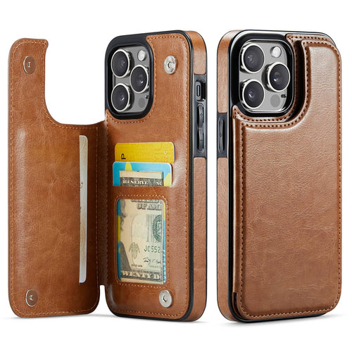 For iPhone 16 15 14 Pro Max 16 15 14 Plus Wallet Case with Card Holder, PU Faux Leather Kickstand Card Slots Case, Double Magnetic Clasp And Durable Shockproof Cover