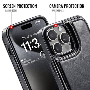 For iPhone 13 12 11 Pro Max iPhone 13 12 Mini Wallet Case With Card Holder, PU Faux Leather Kickstand Card Slots Case, Double Magnetic Clasp And Durable Shockproof Cover