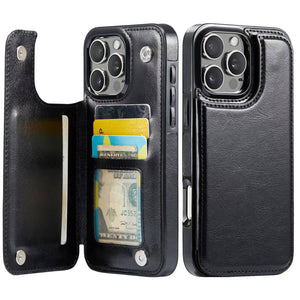 For iPhone 16 15 14 Pro Max 16 15 14 Plus Wallet Case with Card Holder, PU Faux Leather Kickstand Card Slots Case, Double Magnetic Clasp And Durable Shockproof Cover