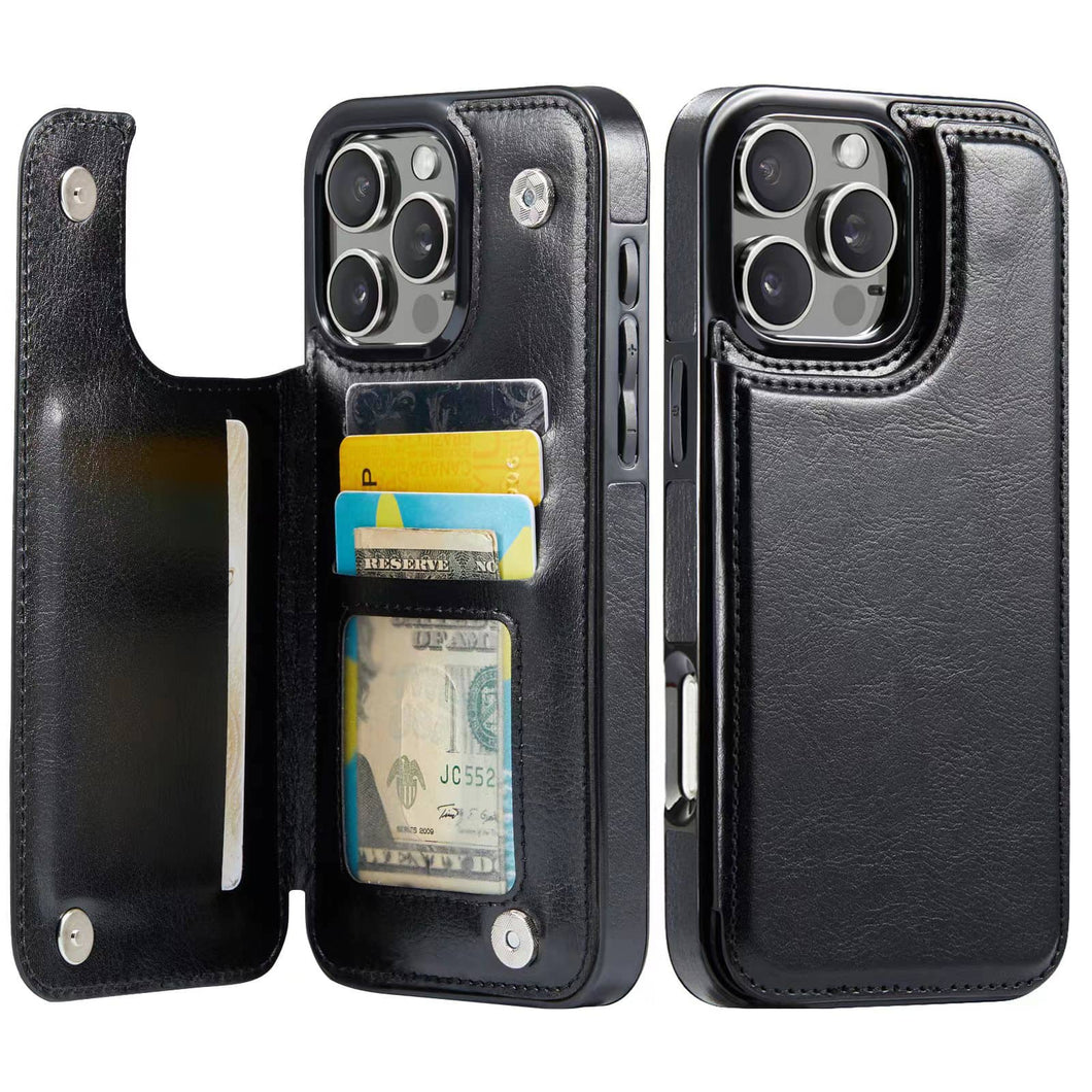 For iPhone 16 15 14 Pro Max 16 15 14 Plus Wallet Case with Card Holder, PU Faux Leather Kickstand Card Slots Case, Double Magnetic Clasp And Durable Shockproof Cover