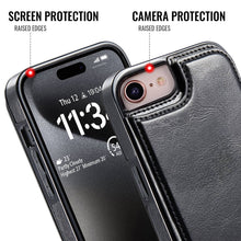 Load image into Gallery viewer, For iPhone X/XS XR XS Max SE 2022 SE 2020 8 7 Wallet Case With Card Holder, PU Faux Leather Kickstand Card Slots Case, Double Magnetic Clasp And Durable Shockproof Cover