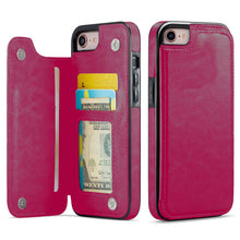 Load image into Gallery viewer, For iPhone X/XS XR XS Max SE 2022 SE 2020 8 7 Wallet Case With Card Holder, PU Faux Leather Kickstand Card Slots Case, Double Magnetic Clasp And Durable Shockproof Cover
