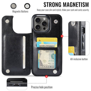 For iPhone 13 12 11 Pro Max iPhone 13 12 Mini Wallet Case With Card Holder, PU Faux Leather Kickstand Card Slots Case, Double Magnetic Clasp And Durable Shockproof Cover