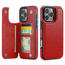 Load image into Gallery viewer, For iPhone 16 15 14 Pro Max 16 15 14 Plus Wallet Case with Card Holder, PU Faux Leather Kickstand Card Slots Case, Double Magnetic Clasp And Durable Shockproof Cover