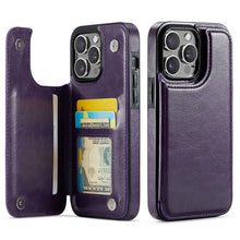 Load image into Gallery viewer, For iPhone 13 12 11 Pro Max iPhone 13 12 Mini Wallet Case With Card Holder, PU Faux Leather Kickstand Card Slots Case, Double Magnetic Clasp And Durable Shockproof Cover