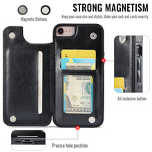 Load image into Gallery viewer, For iPhone X/XS XR XS Max SE 2022 SE 2020 8 7 Wallet Case With Card Holder, PU Faux Leather Kickstand Card Slots Case, Double Magnetic Clasp And Durable Shockproof Cover