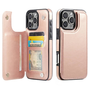 For iPhone 16 15 14 Pro Max 16 15 14 Plus Wallet Case with Card Holder, PU Faux Leather Kickstand Card Slots Case, Double Magnetic Clasp And Durable Shockproof Cover