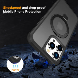 Magnetic for iPhone 16 15 Pro Max Case [Compatible with Mag-safe] with Stand, [Military Grade Drop Protection] Shockproof Translucent Back Slim Protective Phone Case