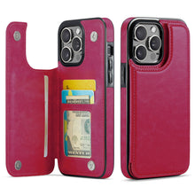 Load image into Gallery viewer, For iPhone 13 12 11 Pro Max iPhone 13 12 Mini Wallet Case With Card Holder, PU Faux Leather Kickstand Card Slots Case, Double Magnetic Clasp And Durable Shockproof Cover