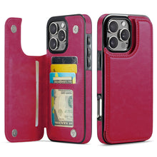 Load image into Gallery viewer, For iPhone 16 15 14 Pro Max 16 15 14 Plus Wallet Case with Card Holder, PU Faux Leather Kickstand Card Slots Case, Double Magnetic Clasp And Durable Shockproof Cover