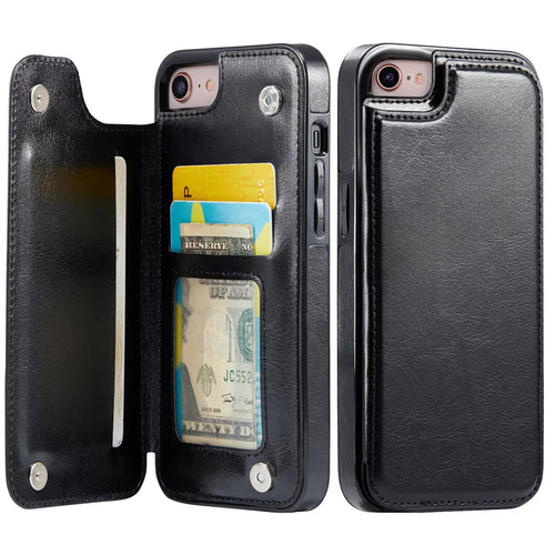 For iPhone X/XS XR XS Max SE 2022 SE 2020 8 7 Wallet Case With Card Holder, PU Faux Leather Kickstand Card Slots Case, Double Magnetic Clasp And Durable Shockproof Cover