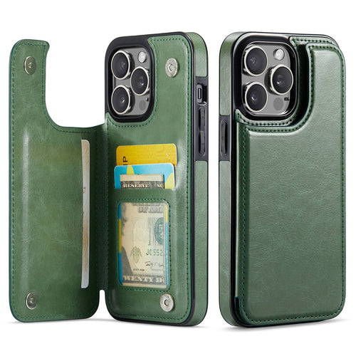 For iPhone 13 12 11 Pro Max iPhone 13 12 Mini Wallet Case With Card Holder, PU Faux Leather Kickstand Card Slots Case, Double Magnetic Clasp And Durable Shockproof Cover