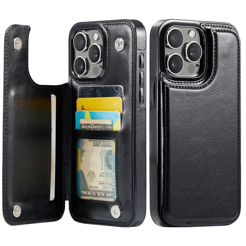 For iPhone 16 15 14 Pro Max 16 15 14 Plus Wallet Case with Card Holder, PU Faux Leather Kickstand Card Slots Case, Double Magnetic Clasp And Durable Shockproof Cover