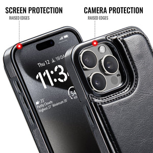 For iPhone 16 15 14 Pro Max 16 15 14 Plus Wallet Case with Card Holder, PU Faux Leather Kickstand Card Slots Case, Double Magnetic Clasp And Durable Shockproof Cover