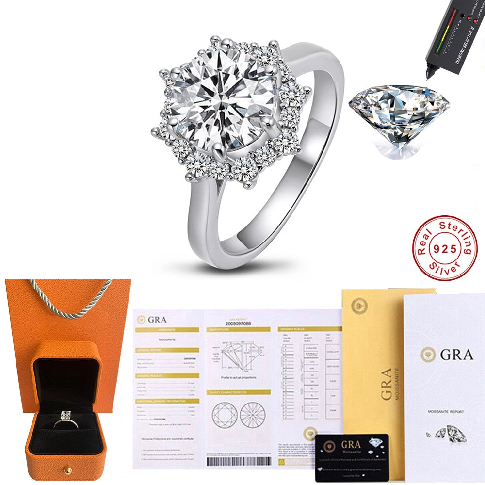 925 Silver Moissanite Certified Diamond Ring Classic 8 Claw Design D Color Moissanite Engagement Wedding Ring Luxury Jewelry