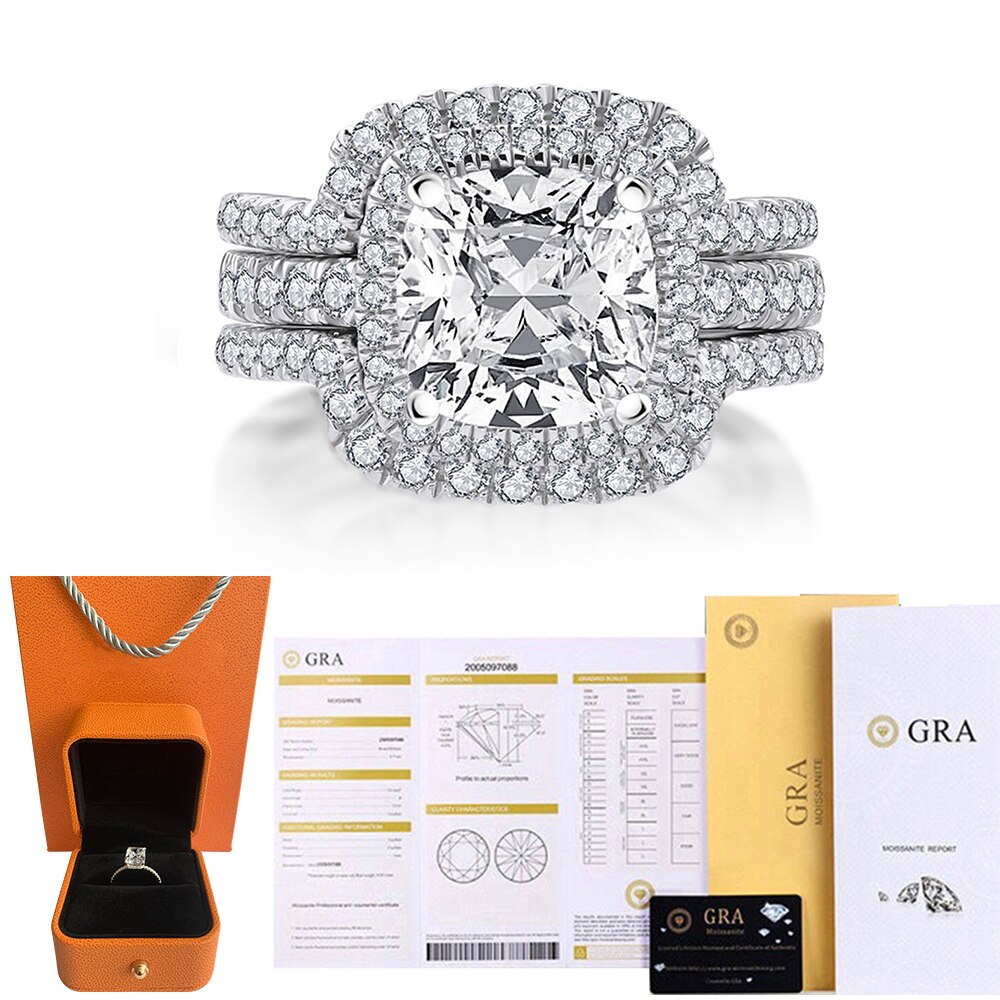 925 Sterling Silver Ring Classic Luxury Diamond Jewelry 4ct Moissanite Wedding Anniversary Rings Set for Women Fine Jewelry