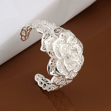 Load image into Gallery viewer, 925 Sterling Silver Jewelry Bangle Hot Engagement Jewelry Exquisite Retro Charm Hollow Big Women Lady Flowers Openings Bracelet