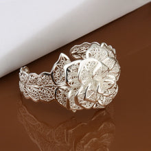 Load image into Gallery viewer, 925 Sterling Silver Jewelry Bangle Hot Engagement Jewelry Exquisite Retro Charm Hollow Big Women Lady Flowers Openings Bracelet