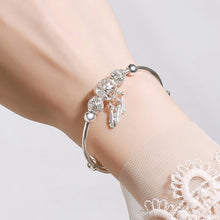 Load image into Gallery viewer, Adjustable Size 925 Silver Color Bangle Cuff Dreamcatcher Tassel Feather Round Bead Charm Bracelet Jewelry For Women Wedding