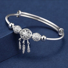 Load image into Gallery viewer, Adjustable Size 925 Silver Color Bangle Cuff Dreamcatcher Tassel Feather Round Bead Charm Bracelet Jewelry For Women Wedding