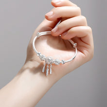 Load image into Gallery viewer, Adjustable Size 925 Silver Color Bangle Cuff Dreamcatcher Tassel Feather Round Bead Charm Bracelet Jewelry For Women Wedding