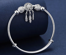 Load image into Gallery viewer, Adjustable Size 925 Silver Color Bangle Cuff Dreamcatcher Tassel Feather Round Bead Charm Bracelet Jewelry For Women Wedding
