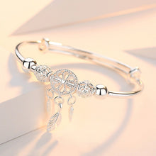 Load image into Gallery viewer, Adjustable Size 925 Silver Color Bangle Cuff Dreamcatcher Tassel Feather Round Bead Charm Bracelet Jewelry For Women Wedding