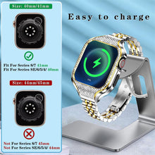 Load image into Gallery viewer, Bling Metal Case+Strap For Apple Watch Band Stainless Steel Dressy Bracelet+Rhinestone Case iwatch Series SE 7 6 5 4 8