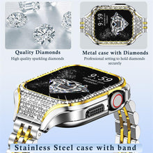 Load image into Gallery viewer, Bling Metal Case+Strap For Apple Watch Band Stainless Steel Dressy Bracelet+Rhinestone Case iwatch Series SE 7 6 5 4 8