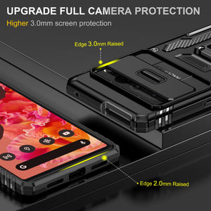 Case for Google Pixel 7 Pro Case with Slide Camera Cover, 360° Magnetic Ring Kickstand Upgraded Military Grade Shockproof Case