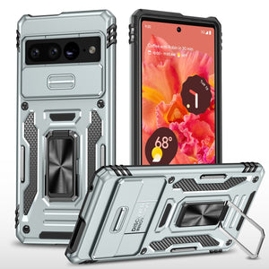 Case for Google Pixel 7 Pro Case with Slide Camera Cover, 360° Magnetic Ring Kickstand Upgraded Military Grade Shockproof Case