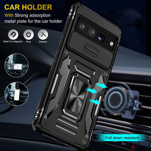 Case for Google Pixel 7 Pro Case with Slide Camera Cover, 360° Magnetic Ring Kickstand Upgraded Military Grade Shockproof Case