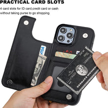 Load image into Gallery viewer, Double Buckle Leather Case for iPhone 14 Pro Max 14 Plus with Card Slots and Stand Function Drop Protection Cover