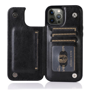 Double Buckle Leather Case for iPhone 14 Pro Max 14 Plus with Card Slots and Stand Function Drop Protection Cover