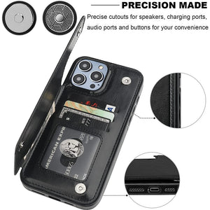 Double Buckle Leather Case for iPhone 14 Pro Max 14 Plus with Card Slots and Stand Function Drop Protection Cover