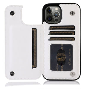 Double Buckle Leather Case for iPhone 14 Pro Max 14 Plus with Card Slots and Stand Function Drop Protection Cover